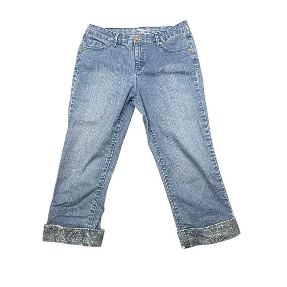 Gloria Vanderbilt Jordyn Capri‎ Jeans Size 8 Embellished Cuffs Slimming Effect - Picture 1 of 13